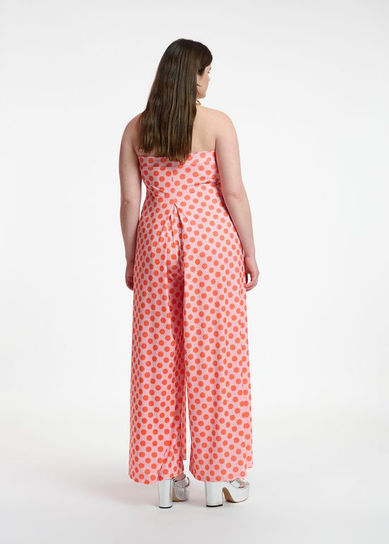 Light pink and red polka-dot stretch-jersey jumpsuit