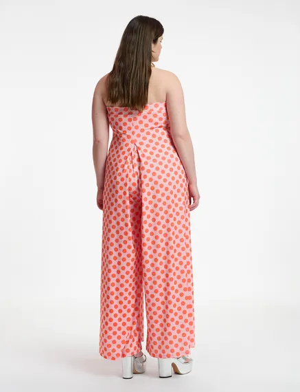 Light pink and red polka-dot stretch-jersey jumpsuit