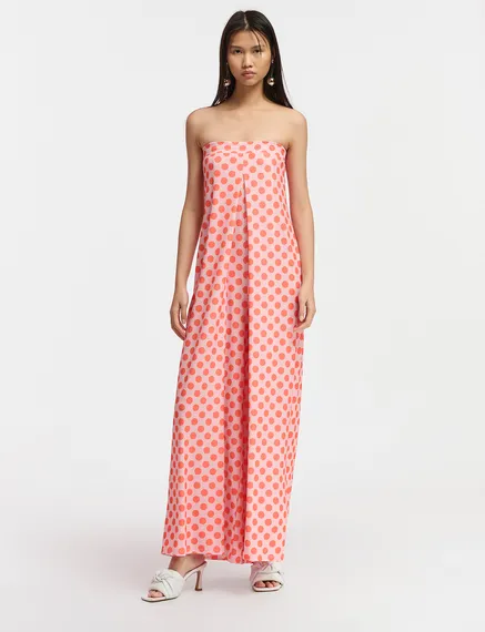 Light pink and red polka-dot stretch-jersey jumpsuit