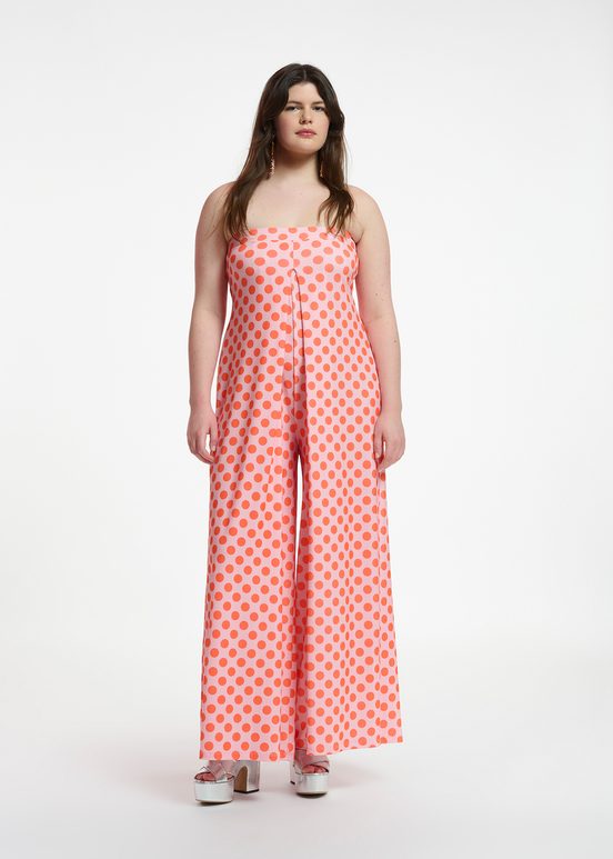 Light pink and red polka-dot stretch-jersey jumpsuit