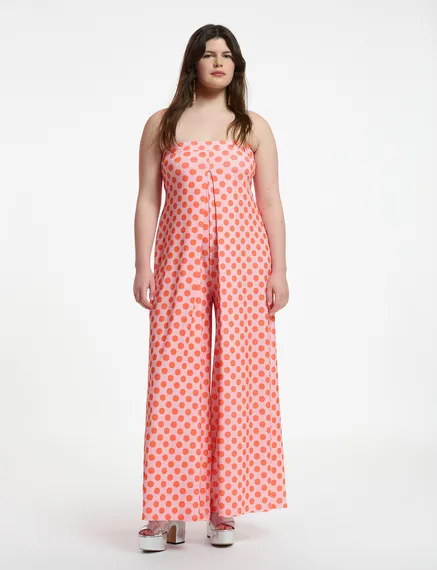 Light pink and red polka-dot stretch-jersey jumpsuit