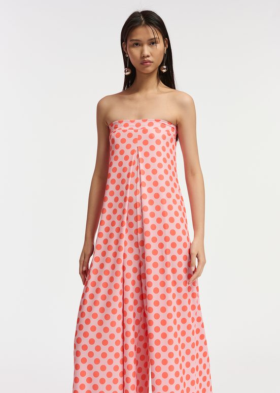 Light pink and red polka-dot stretch-jersey jumpsuit