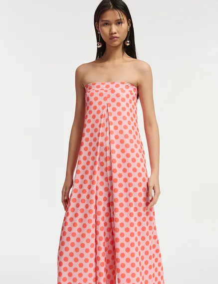 Light pink and red polka-dot stretch-jersey jumpsuit