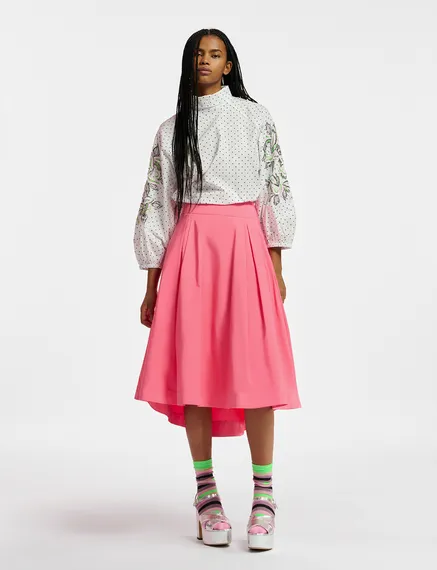 Pink pleated midi skirt