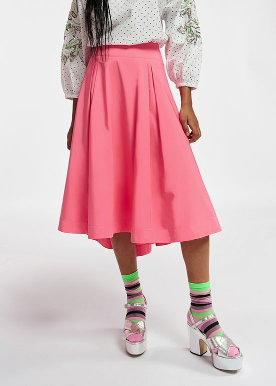 Pink pleated midi skirt