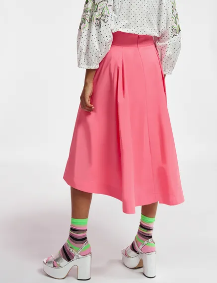 Pink pleated midi skirt