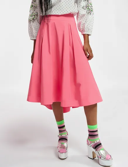 Pink pleated midi skirt