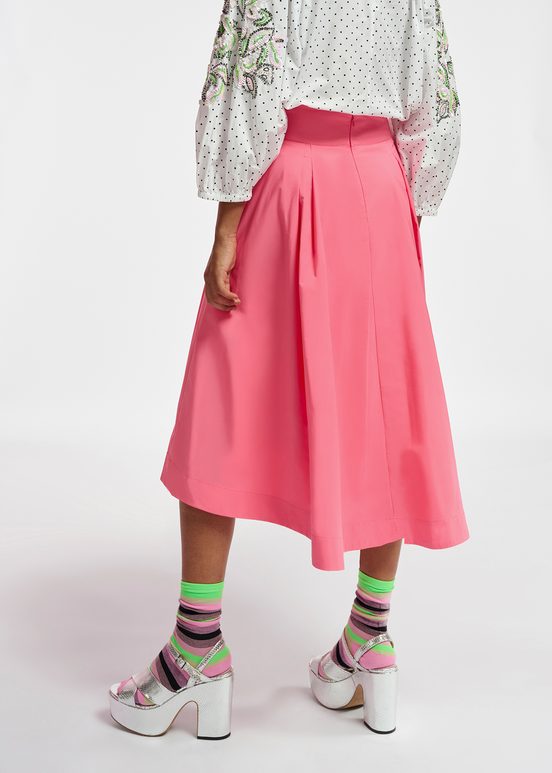 Pink pleated midi skirt