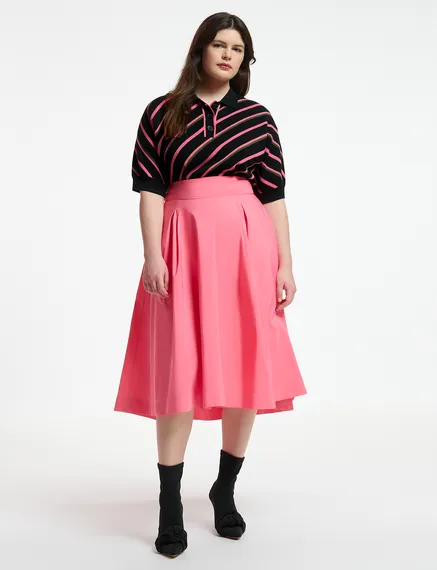 Pink pleated midi skirt