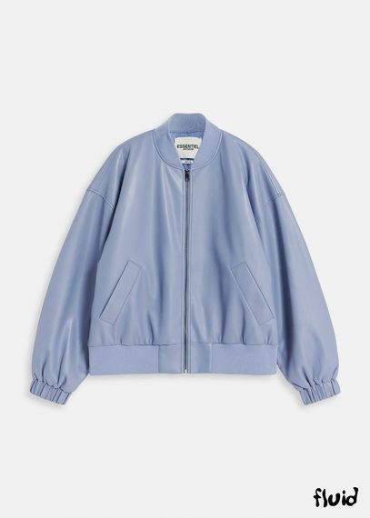 Powder blue faux leather bomber jacket