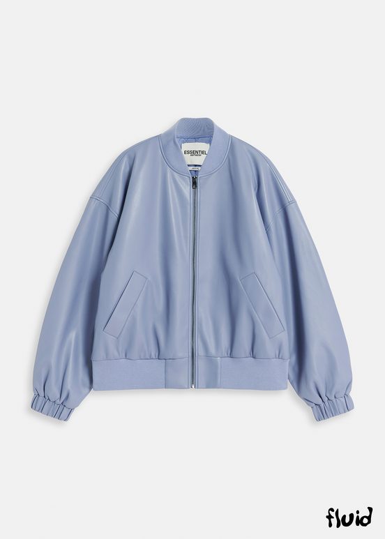 Powder blue faux leather bomber jacket