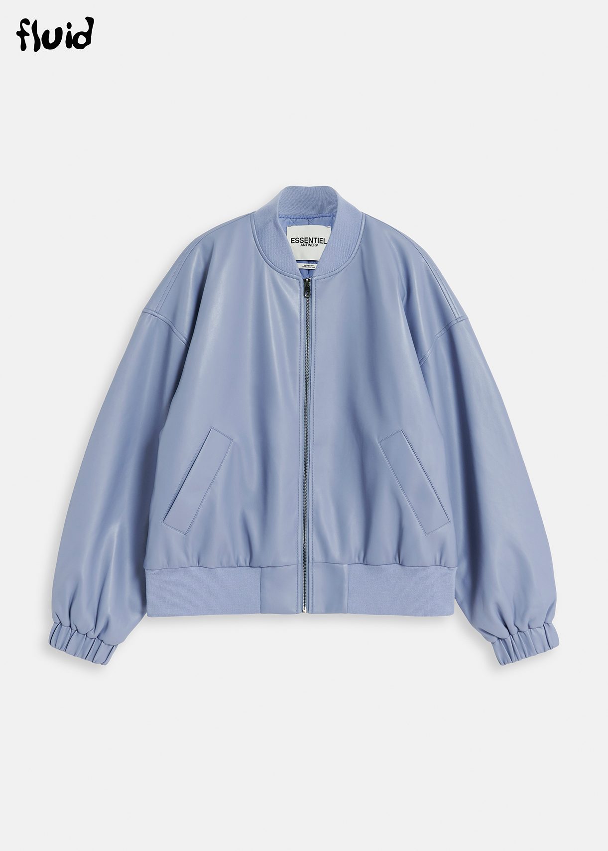 Powder blue faux leather bomber jacket