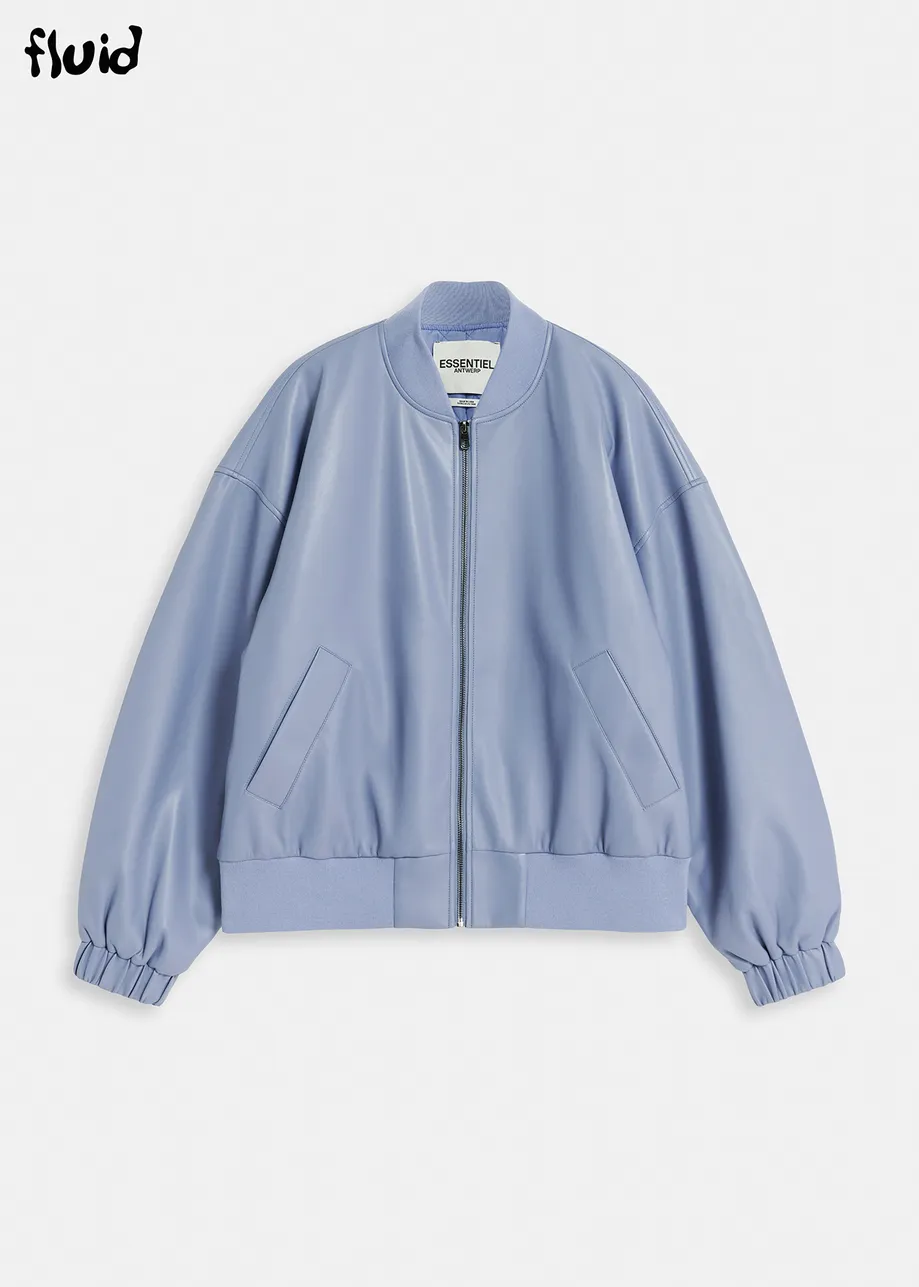 Powder blue faux leather bomber jacket