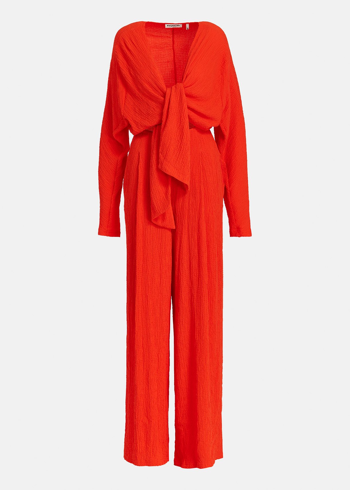 Roter Seersucker-Jumpsuit mit Bindung vorne