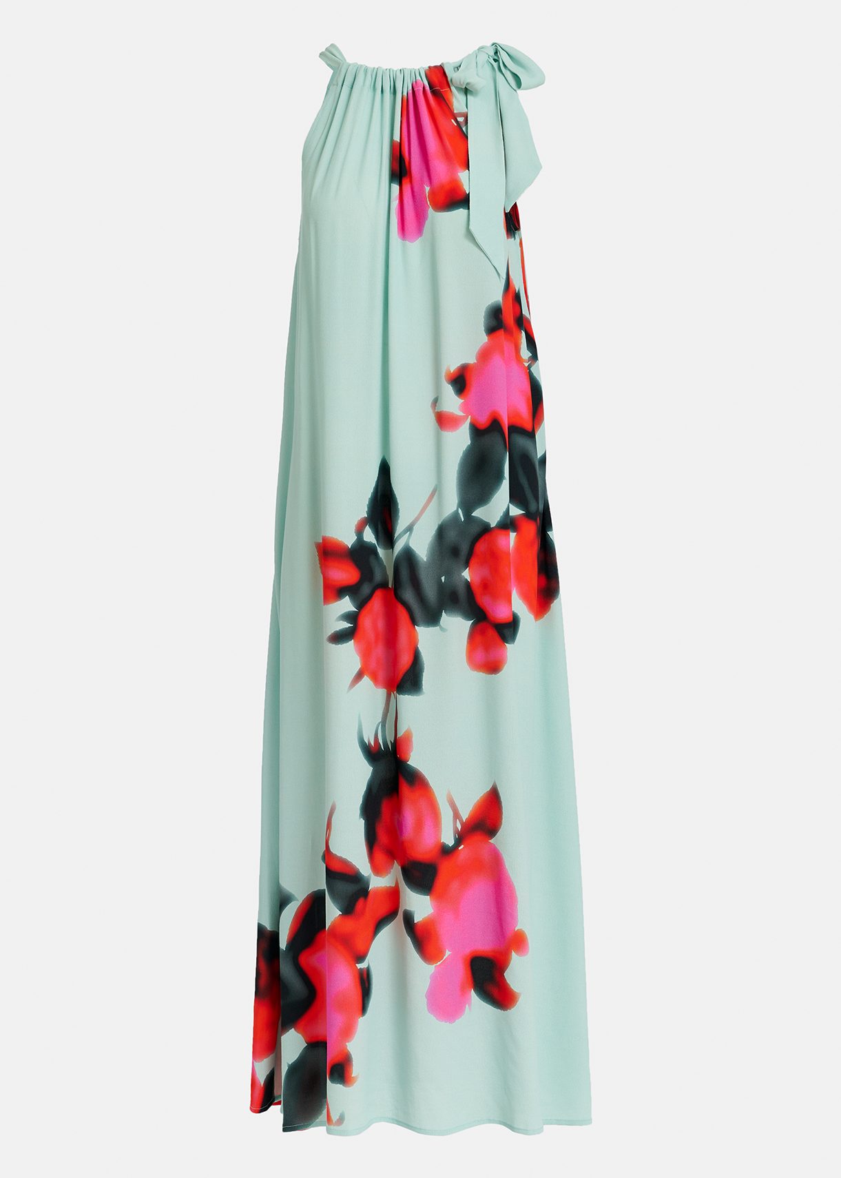 Robe maxi bleu clair fleurie à encolure américaine