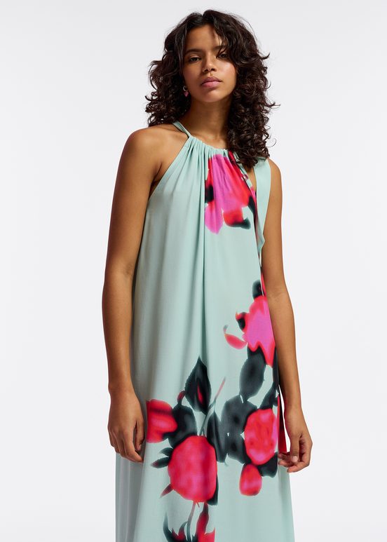 Light blue halter neck maxi-length dress with floral print