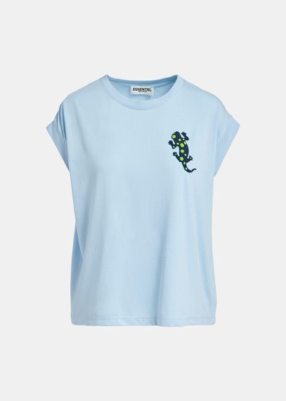 T-shirt en coton bio bleu clair à broderie 