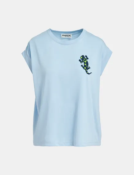 T-shirt en coton bio bleu clair à broderie 