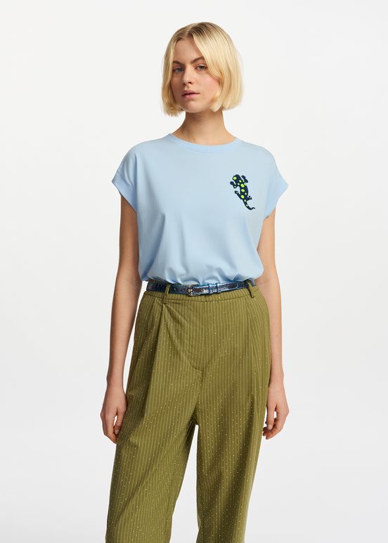 Light blue organic cotton T-shirt with embroidery 