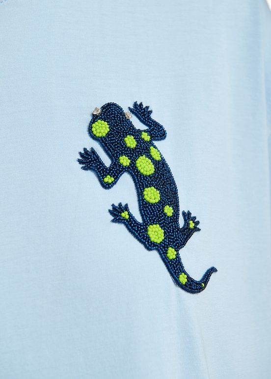 T-shirt en coton bio bleu clair à broderie 