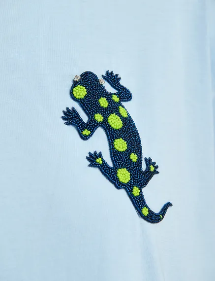 T-shirt en coton bio bleu clair à broderie 