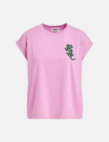 Lilac organic cotton T-shirt with embroidery 