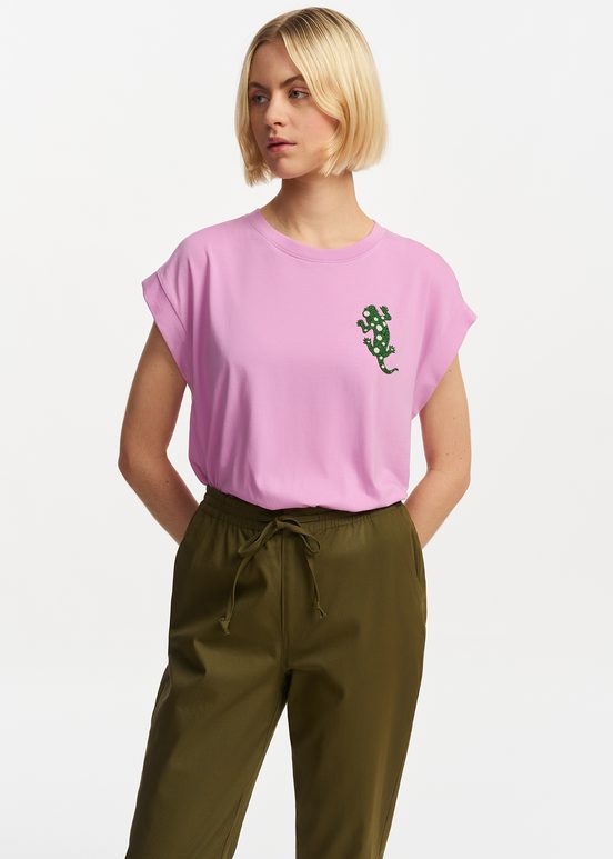 Lilac organic cotton T-shirt with embroidery 