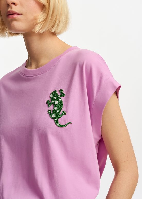 Lilac organic cotton T-shirt with embroidery 