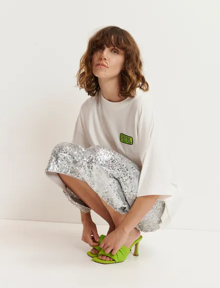 Off-white organic cotton T-shirt with embroidery 