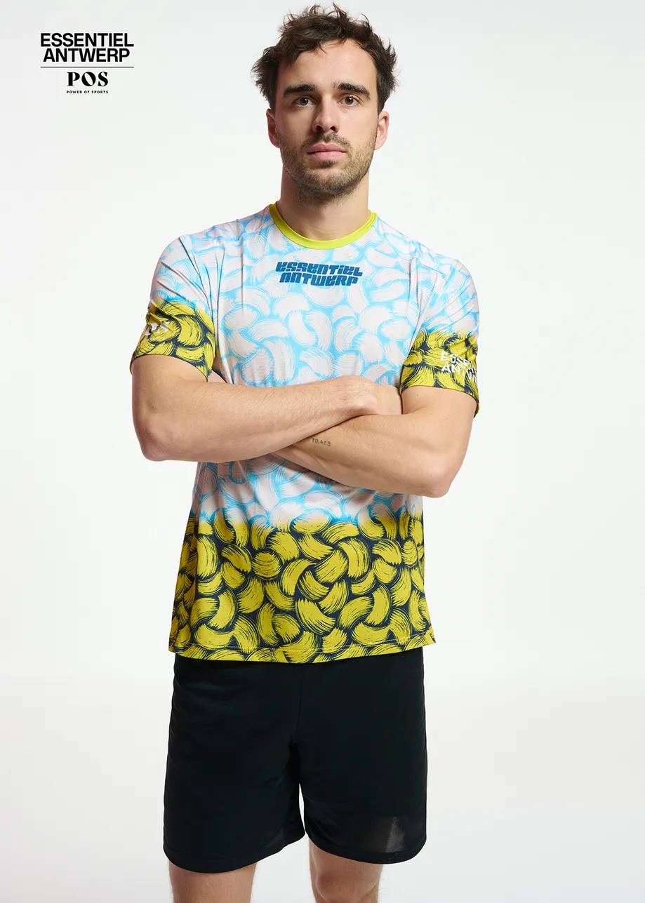 Blue abstract-print running T-shirt for men - collaboration with Power of Sports