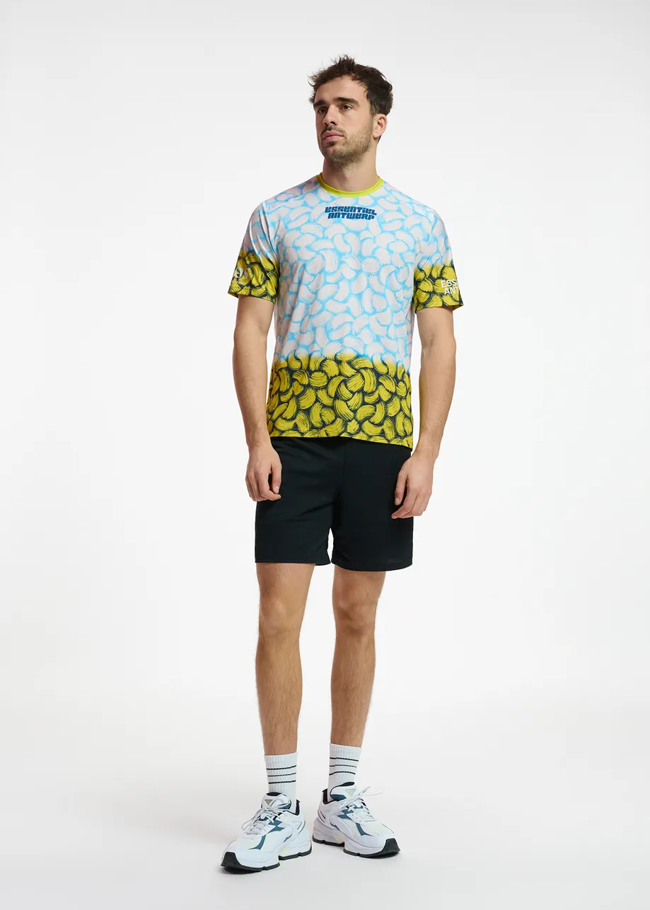 Blauw loopshirt voor mannen met abstracte print - samenwerking met Power of Sports