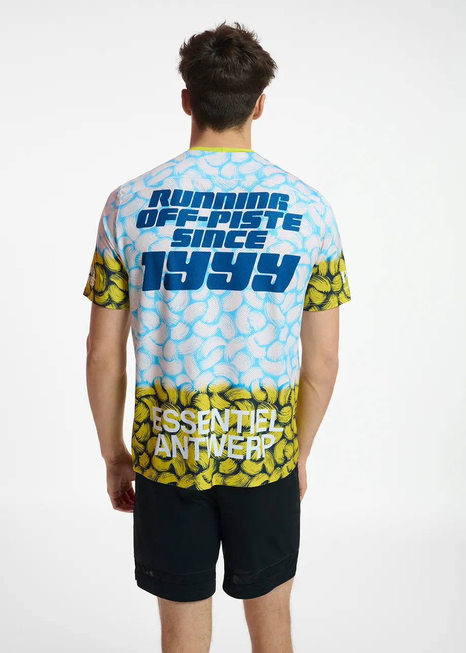 Blauw loopshirt voor mannen met abstracte print - samenwerking met Power of Sports