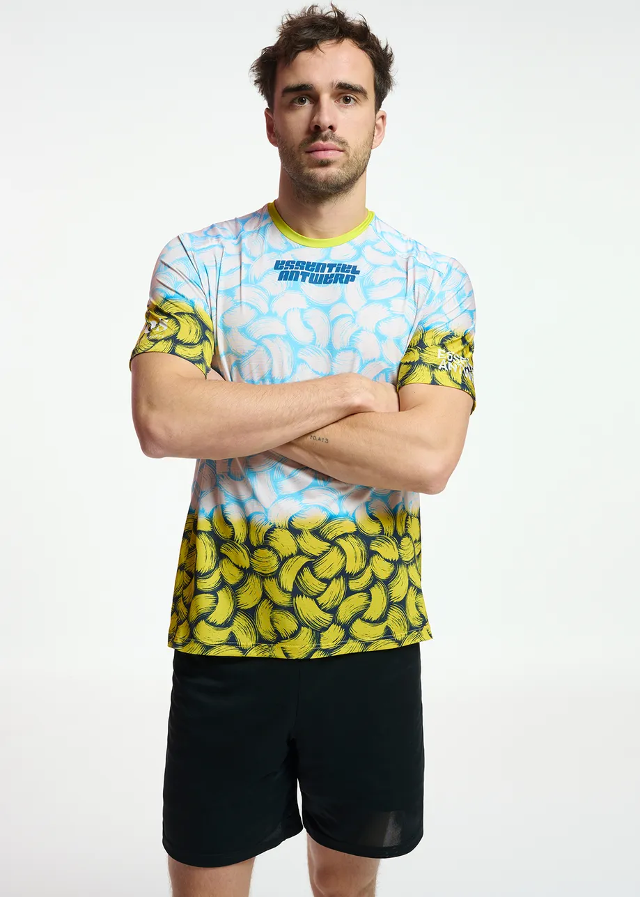 Blauw loopshirt voor mannen met abstracte print - samenwerking met Power of Sports