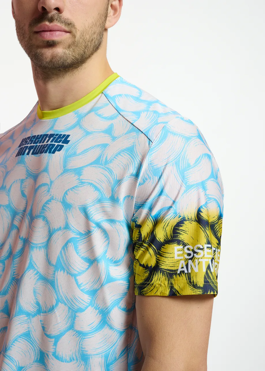 Blauw loopshirt voor mannen met abstracte print - samenwerking met Power of Sports