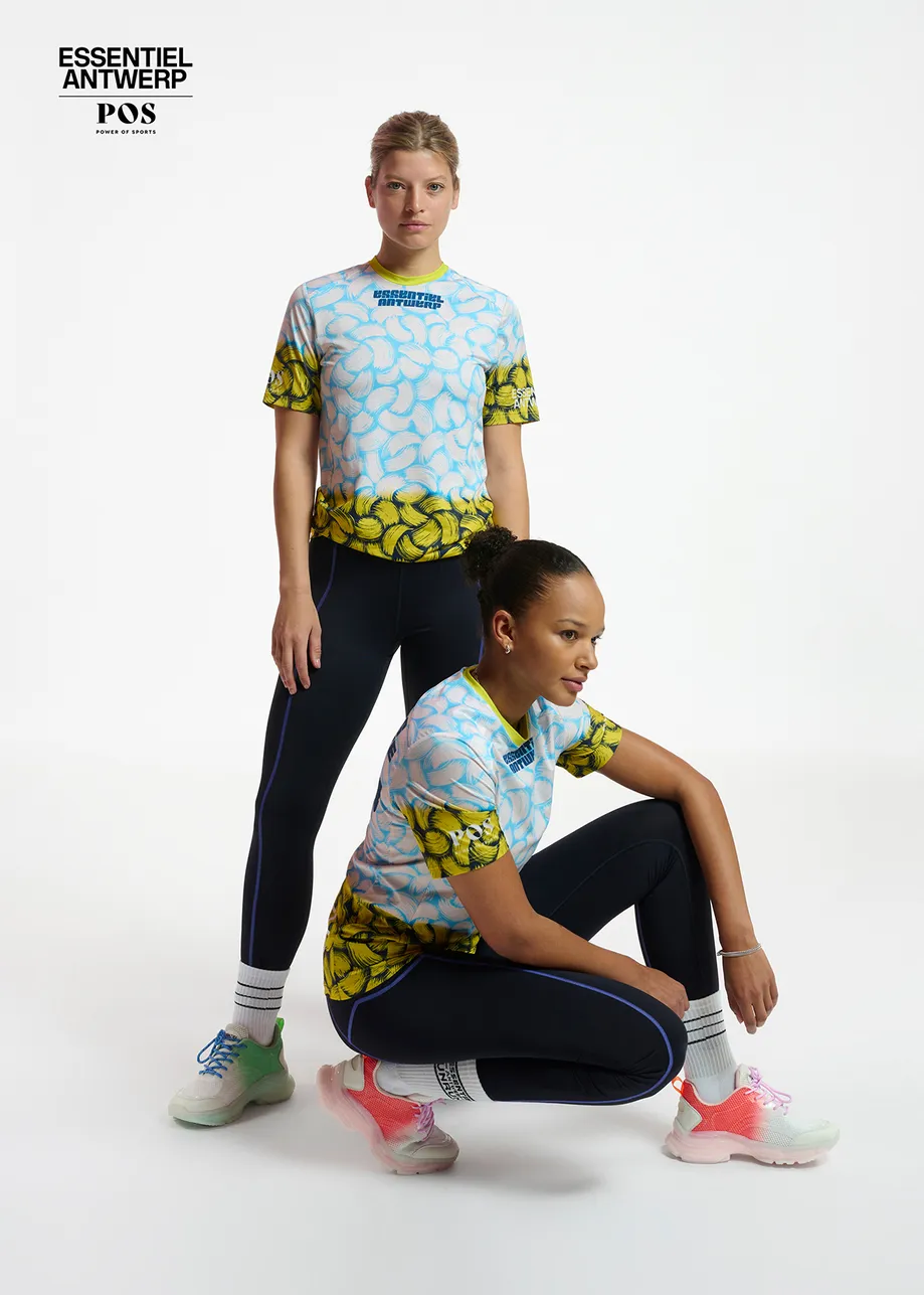 T-shirt de course bleu à imprimé abstrait pour femmes - collaboration avec Power of Sports