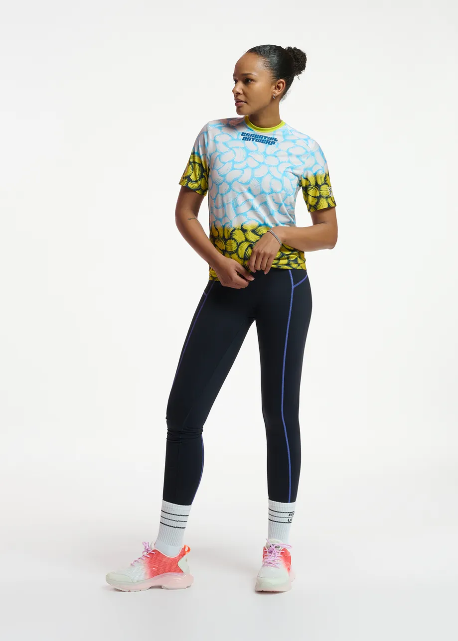 Blauw loopshirt voor vrouwen met abstracte print - samenwerking met Power of Sports