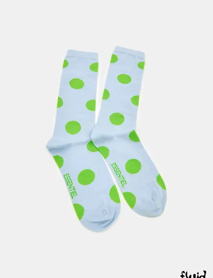 Hellblaue und grüne Socken mit Punkten - Größe 43-45