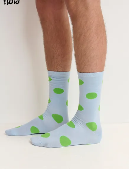 Hellblaue und grüne Socken mit Punkten - Größe 43-45