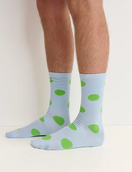 Chaussettes bleu clair et vertes à pois - pointure 43-45