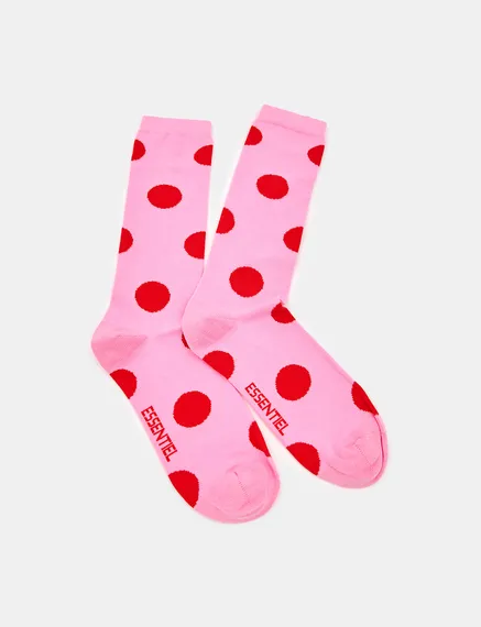 Pink and red polka-dotted socks