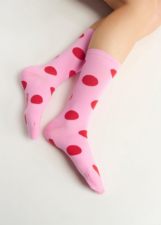 Pink and red polka-dotted socks