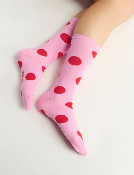 Pink and red polka-dotted socks