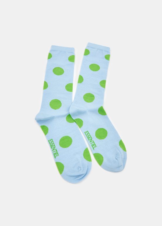 Light blue and green polka-dotted socks