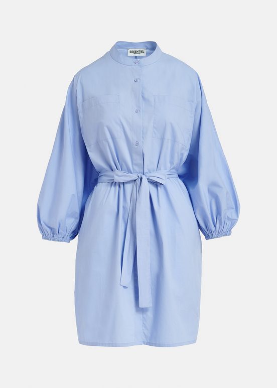 Light blue cotton shirt dress with puffed sleeves