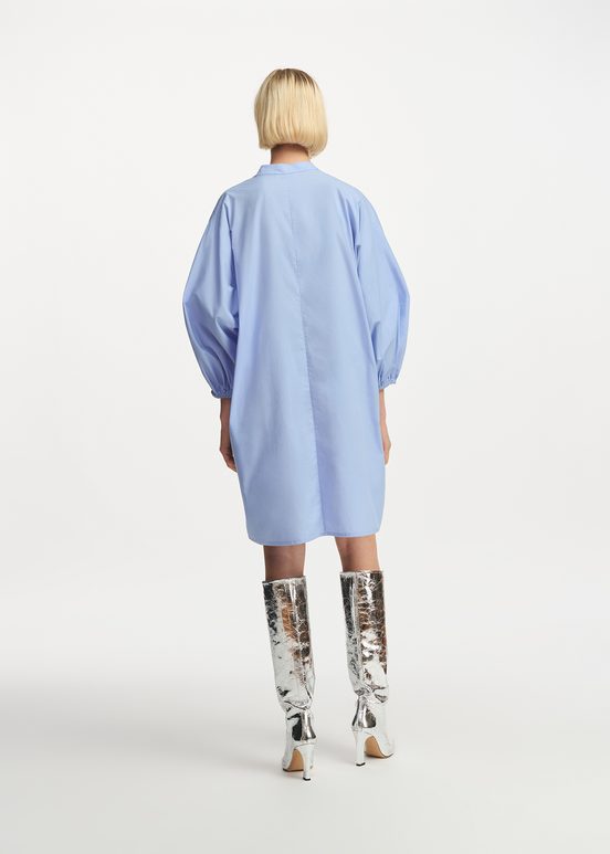 Light blue cotton shirt dress with puffed sleeves