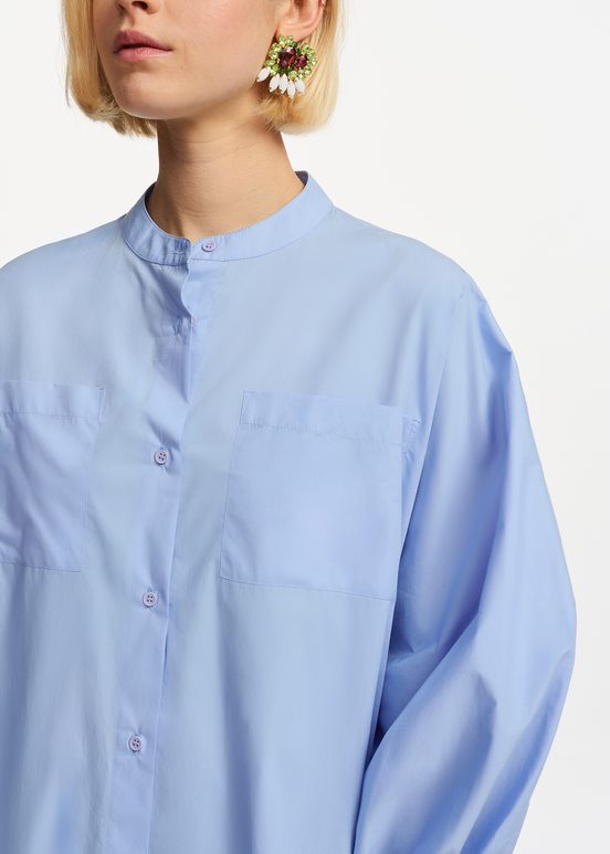 Light blue cotton shirt dress with puffed sleeves