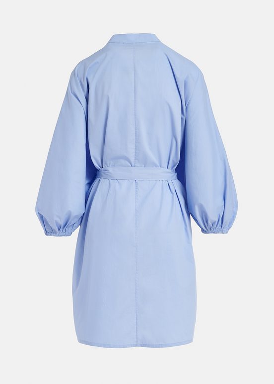 Light blue cotton shirt dress with puffed sleeves