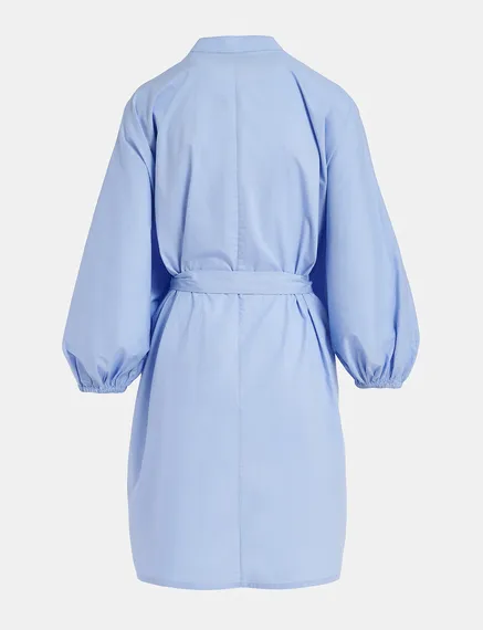 Light blue cotton shirt dress with puffed sleeves