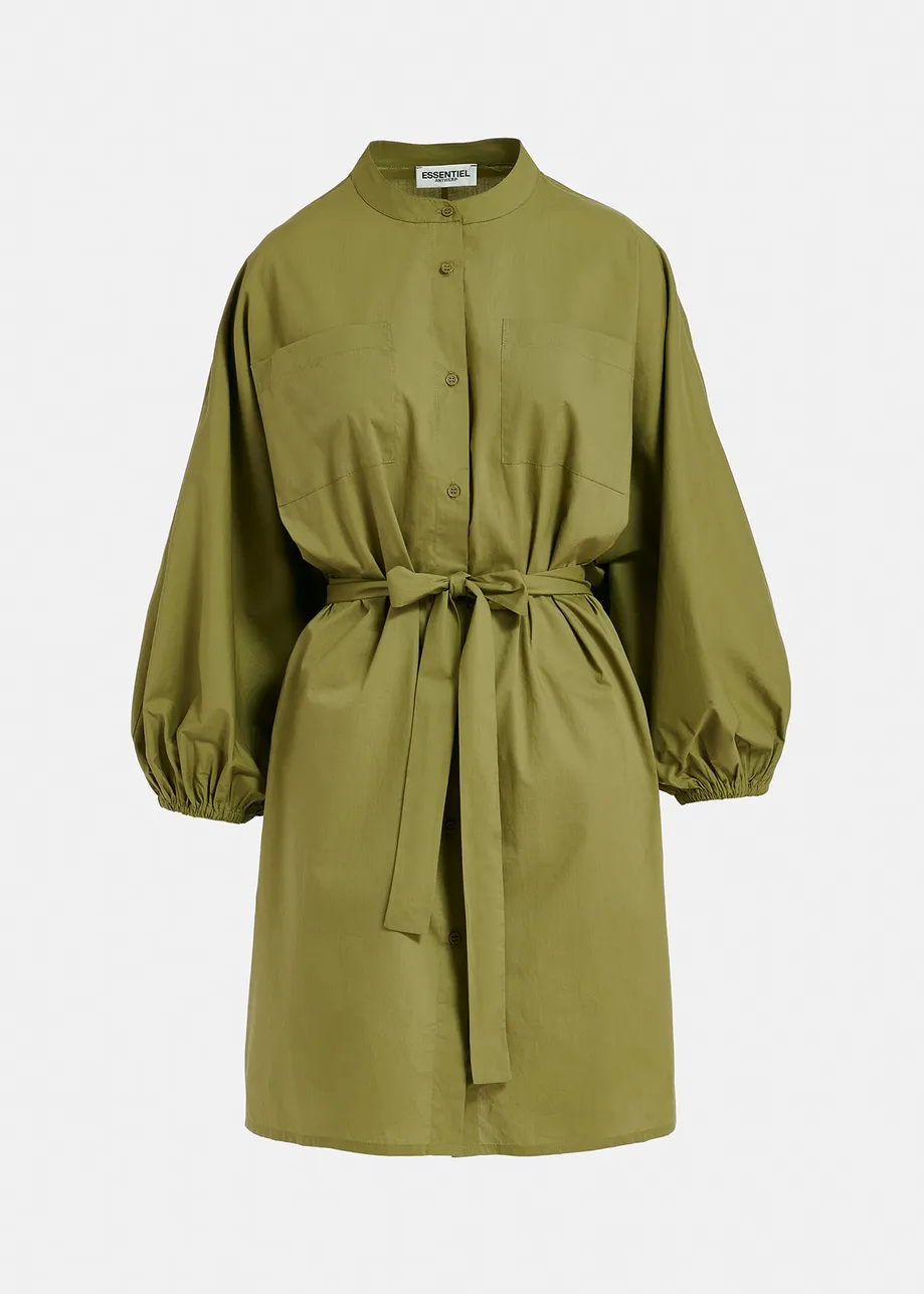 Khakifarbenes Hemdkleid aus Baumwolle mit Puffärmeln