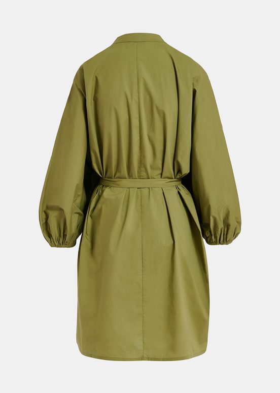 Khaki cotton shirt dress with puffed sleeves